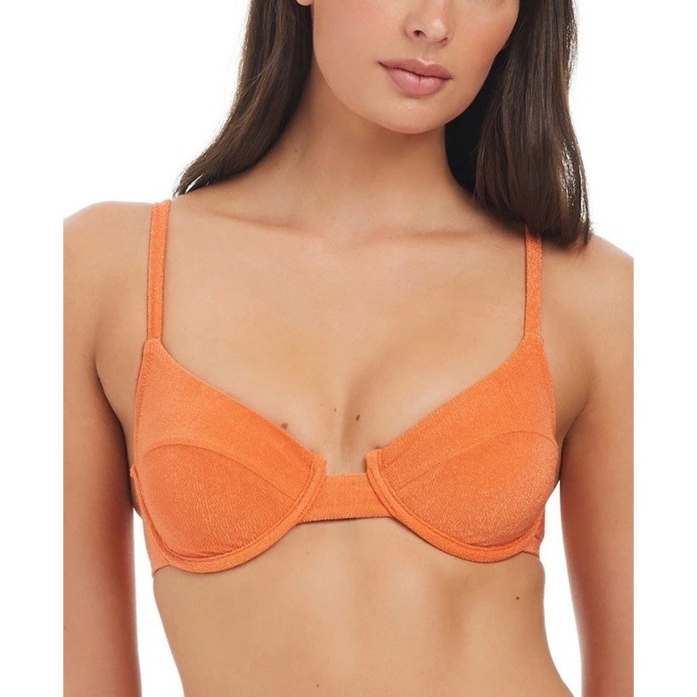 NWT Sanctuary Bikini Top Women Orange Underwire Terry Textured DD $78